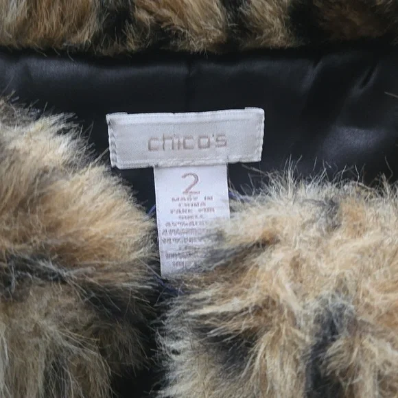 Chico's Tan and Black Leopard Print Faux Fur Vest - Picture 2 of 3